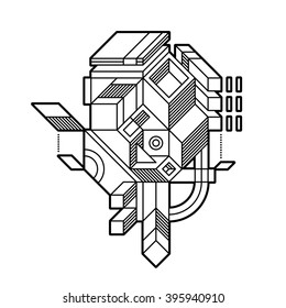 Abstract geometric composition with complex geometric shapes. Style of modern art and graffiti. The design element is isolated on a white background, suitable for prints, posters and covers.