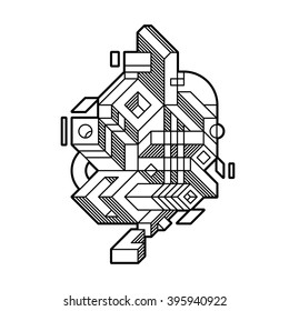 Abstract geometric composition with complex geometric shapes. Style of modern art and graffiti. The design element is isolated on a white background, suitable for prints, posters and covers.