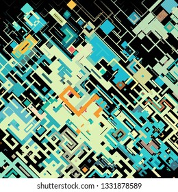 Abstract geometric composition consisting of randomly scattered geometric elements of different colors and shapes. Complex creative background. Vector illustration.