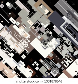 Abstract geometric composition consisting of randomly scattered geometric elements of different colors and shapes. Complex creative background. Vector illustration.