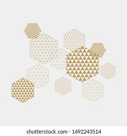 Abstract geometric composition with decorative hexagons.