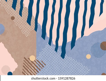 Abstract geometric composition with decorative shapes, triangles, lines and dots. Modern background for your design. Vector illustration