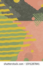 Abstract geometric composition with decorative shapes, triangles, lines and dots. Modern background for your design. Vector illustration