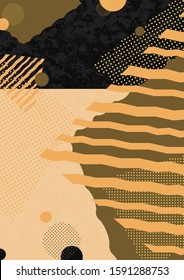 Abstract geometric composition with decorative shapes, triangles, lines and dots. Modern background for your design. Vector illustration