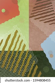 Abstract geometric composition with decorative shapes, triangles, lines and dots. Modern background for your design. Vector illustration