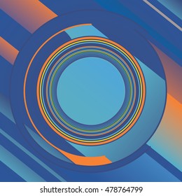 Abstract geometric composition design. Circle shapes and diagonal lines blue and orange colors. Vector illustration