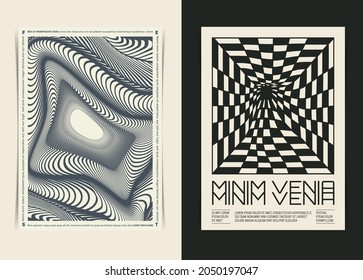 Abstract Geometric Composition with Distorted Lines Backdrop Flyer Template. Vector illustration.