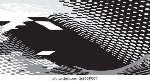 Abstract Geometric Composition Featuring Black, White, and Gray 