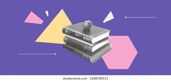 Abstract geometric composition featuring books with halftone style for modern poster design
