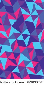 Abstract geometric composition featuring interlocking triangles in pink, cyan, and purple hues forming a dynamic mosaic.