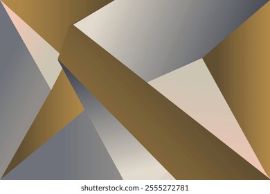 Abstract geometric composition featuring intersecting planes in shades of gray, white, and gold