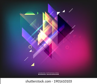 Abstract geometric composition forms modern background with decorative triangles and patterns backdrop vector illustration set