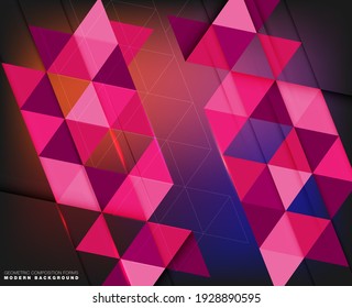 Abstract geometric composition forms modern background with decorative triangles and patterns backdrop vector illustration set