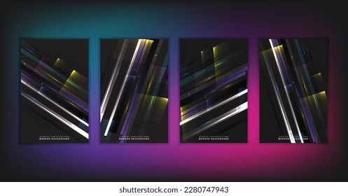 Abstract geometric composition forms modern background with decorative triangles and patterns backdrop vector illustration set