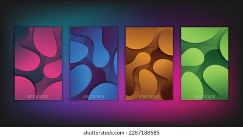 Abstract geometric composition forms modern background with decorative triangles and patterns backdrop vector illustration set