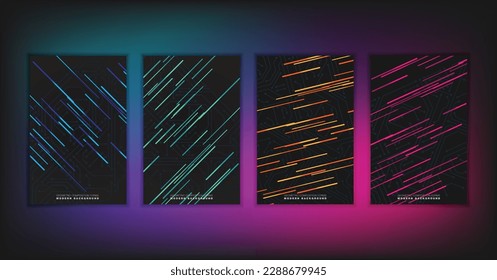 Abstract geometric composition forms modern background with decorative triangles and patterns backdrop vector illustration set
