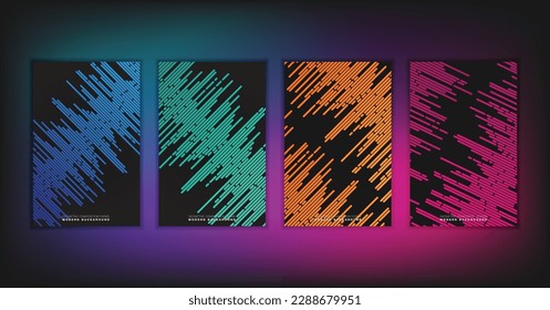 Abstract geometric composition forms modern background with decorative triangles and patterns backdrop vector illustration set