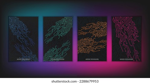 Abstract geometric composition forms modern background with decorative triangles and patterns backdrop vector illustration set