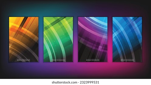 Abstract geometric composition forms modern background with decorative triangles and patterns backdrop vector illustration set