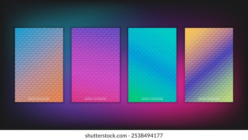 Abstract geometric composition forms modern background with decorative triangles and patterns backdrop vector illustration set