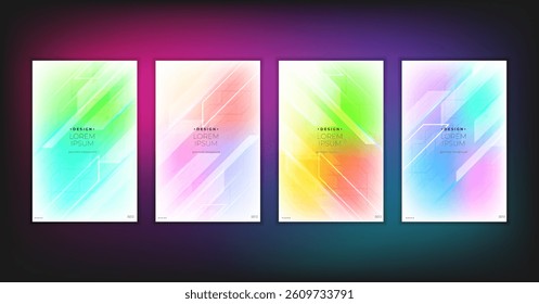 Abstract geometric composition forms modern background with decorative triangles and patterns backdrop vector illustration set