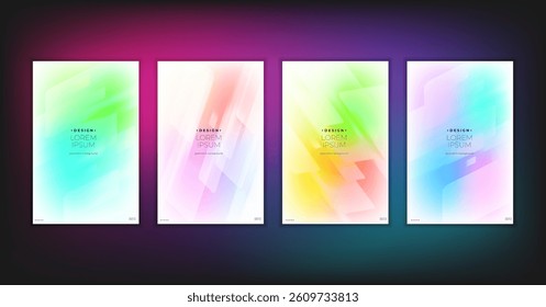 Abstract geometric composition forms modern background with decorative triangles and patterns backdrop vector illustration set