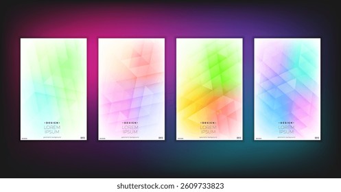 Abstract geometric composition forms modern background with decorative triangles and patterns backdrop vector illustration set