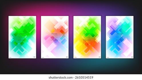 Abstract geometric composition forms modern background with decorative triangles and patterns backdrop vector illustration set