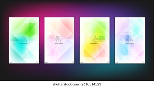 Abstract geometric composition forms modern background with decorative triangles and patterns backdrop vector illustration set