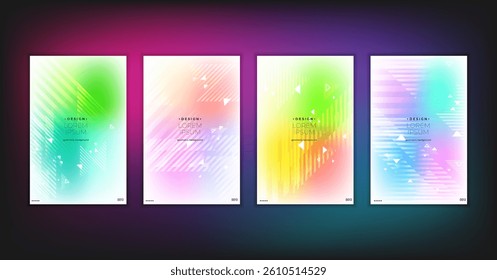 Abstract geometric composition forms modern background with decorative triangles and patterns backdrop vector illustration set