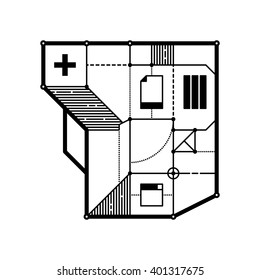 Abstract geometric composition with futuristic techno elements. Style of modern art and graffiti. The design element is isolated on a white background, suitable for prints, posters and cd covers.