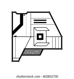 Abstract geometric composition with futuristic techno elements. Style of modern art and graffiti. The design element is isolated on a white background, suitable for prints, posters and cd covers.