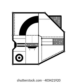 Abstract geometric composition with futuristic techno elements. Style of modern art and graffiti. The design element is isolated on a white background, suitable for prints, posters and cd covers.