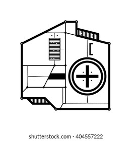 Abstract geometric composition with futuristic techno elements. Style of modern art and graffiti. The design element is isolated on a white background, suitable for prints, posters and cd covers.