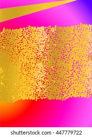 Abstract geometric composition in  gold, yellow, magenta, pink, purple, blue. Hand drawn vintage texture, lines, dots pattern. Modern and stylish abstract design poster, cover, card design.