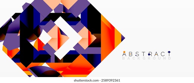 Abstract geometric composition with interlocking circular and angular shapes, featuring smooth gradients and sharp contrasts on a white background