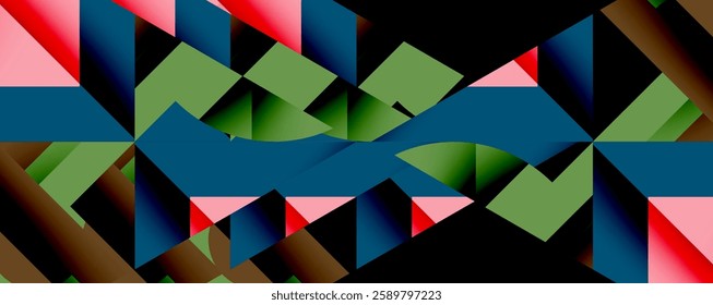 Abstract geometric composition with interlocking circular and angular shapes, featuring smooth gradients and sharp contrasts on a white background