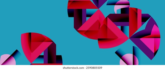 Abstract geometric composition with interlocking circular and angular shapes, featuring smooth gradients and sharp contrasts on a white background