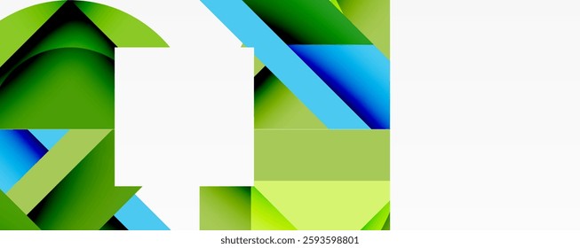 Abstract geometric composition with interlocking circular and angular shapes, featuring smooth gradients and sharp contrasts on a white background
