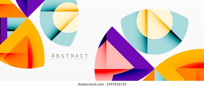 Abstract geometric composition with interlocking circular and angular shapes, featuring smooth gradients and sharp contrasts on a white background