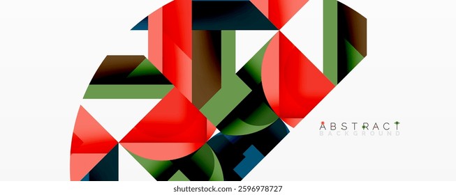 Abstract geometric composition with interlocking circular and angular shapes, featuring smooth gradients and sharp contrasts on a white background