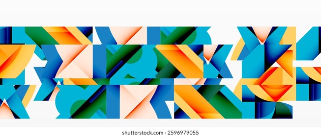 Abstract geometric composition with interlocking circular and angular shapes, featuring smooth gradients and sharp contrasts on a white background