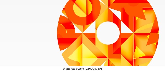 Abstract geometric composition with interlocking circular and angular shapes, featuring smooth gradients and sharp contrasts on a white background