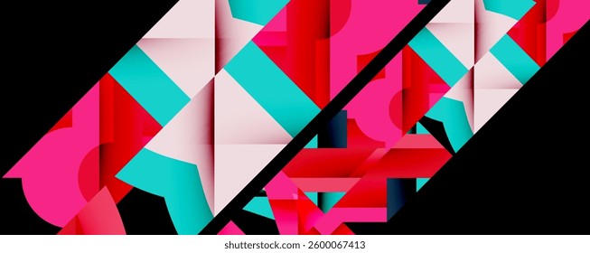 Abstract geometric composition with interlocking circular and angular shapes, featuring smooth gradients and sharp contrasts on a white background
