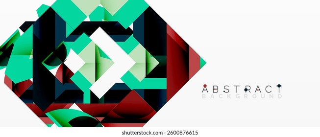 Abstract geometric composition with interlocking circular and angular shapes, featuring smooth gradients and sharp contrasts on a white background