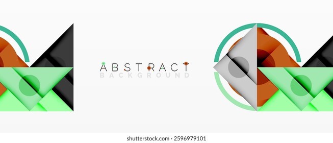 Abstract geometric composition with intersecting triangles, circles, and gradients, creating a dynamic layered pattern with depth and contrast