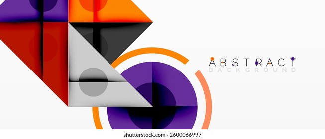 Abstract geometric composition with intersecting triangles, circles, and gradients, creating a dynamic layered pattern with depth and contrast