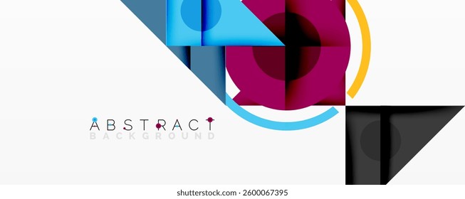 Abstract geometric composition with intersecting triangles, circles, and gradients, creating a dynamic layered pattern with depth and contrast
