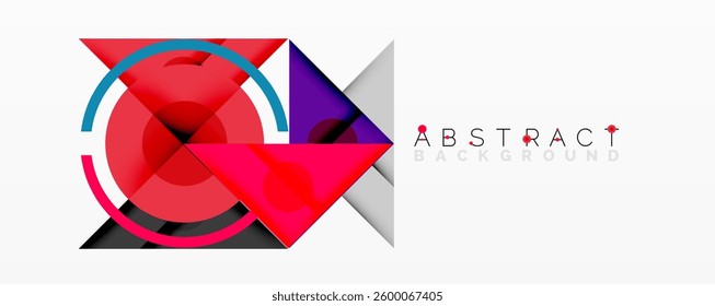Abstract geometric composition with intersecting triangles, circles, and gradients, creating a dynamic layered pattern with depth and contrast
