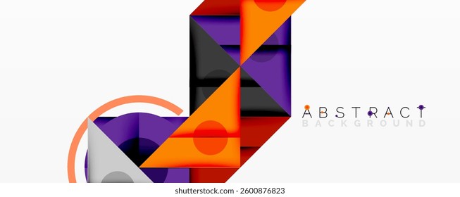 Abstract geometric composition with intersecting triangles, circles, and gradients, creating a dynamic layered pattern with depth and contrast